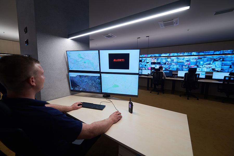 security officer monitoring screens